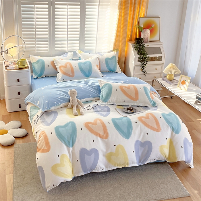 91家纺网 家纺一手货源 找家纺 2024新款直播爆款植物羊绒四件套 AB梦幻爱心