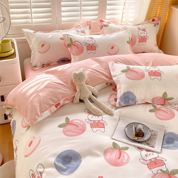 91家纺网 家纺一手货源 找家纺 2024新款直播爆款植物羊绒四件套 AB蜜桃兔