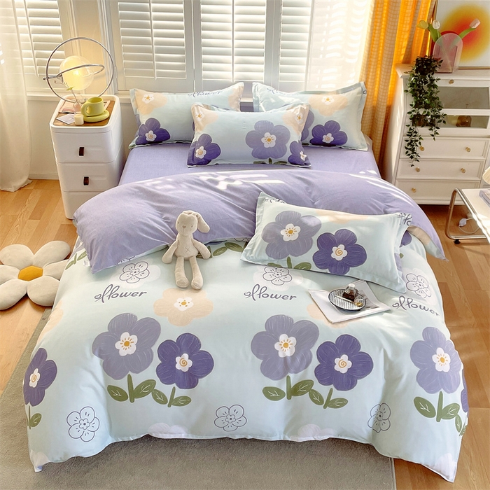 91家纺网 家纺一手货源 找家纺 2024新款直播爆款植物羊绒四件套 AB花满园