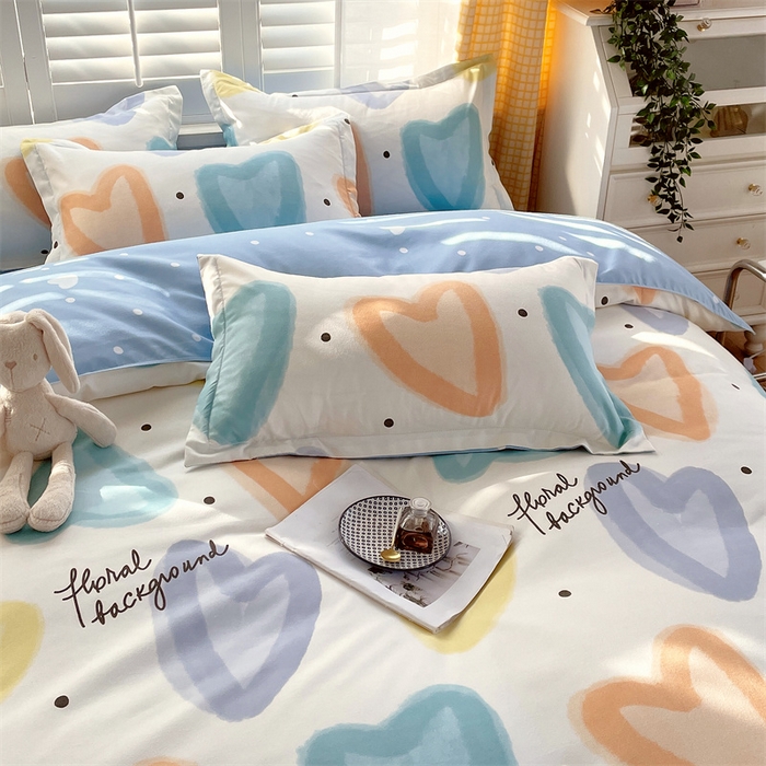 91家纺网 家纺一手货源 找家纺 2024新款直播爆款植物羊绒四件套 AB梦幻爱心