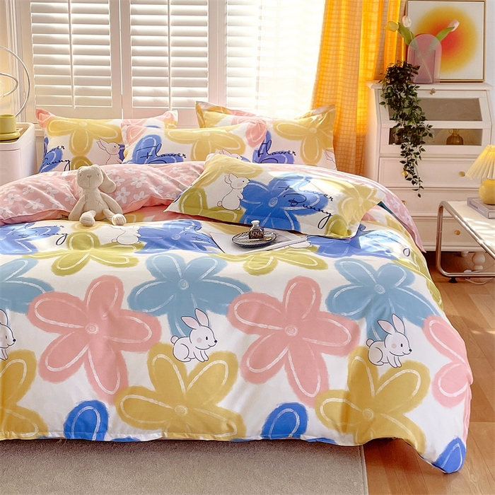 91家纺网 家纺一手货源 找家纺 2024新款直播爆款植物羊绒四件套 AB可可兔