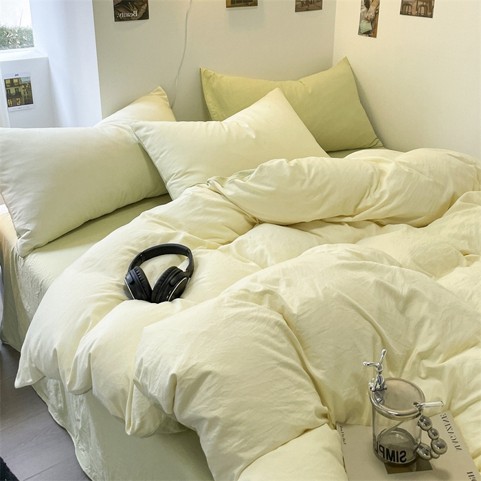 91家纺网 家纺一手货源 找家纺 贝拉梦家纺 2024新春夏款母婴级糯糯的双拼亲肤水洗棉四件套 英国梨