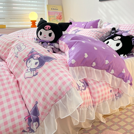 91家纺网 家纺一手货源 找家纺 （总）暮思家居 2024新款正版授权三丽鸥雪纺纱花边款系列全棉四件套