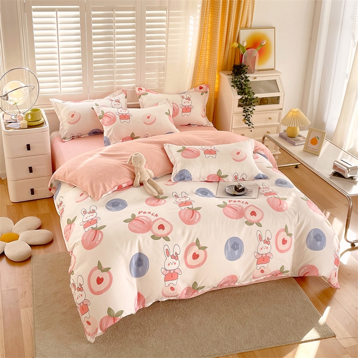 91家纺网 家纺一手货源 找家纺 2024新款直播爆款植物羊绒四件套 AB蜜桃兔