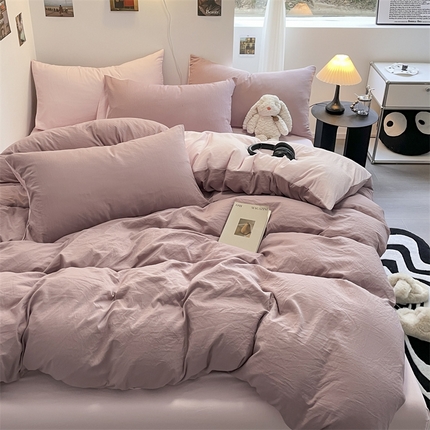 91家纺网 家纺一手货源 找家纺 （总）贝拉梦家纺 2024新春夏款母婴级糯糯的双拼亲肤水洗棉四件套