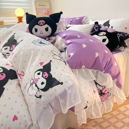 91家纺网 家纺一手货源 找家纺 （总）暮思家居 2024新款正版授权三丽鸥雪纺纱花边款系列全棉四件套