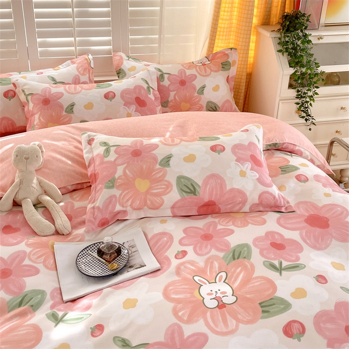 91家纺网 家纺一手货源 找家纺 2024新款直播爆款植物羊绒四件套 AB花海