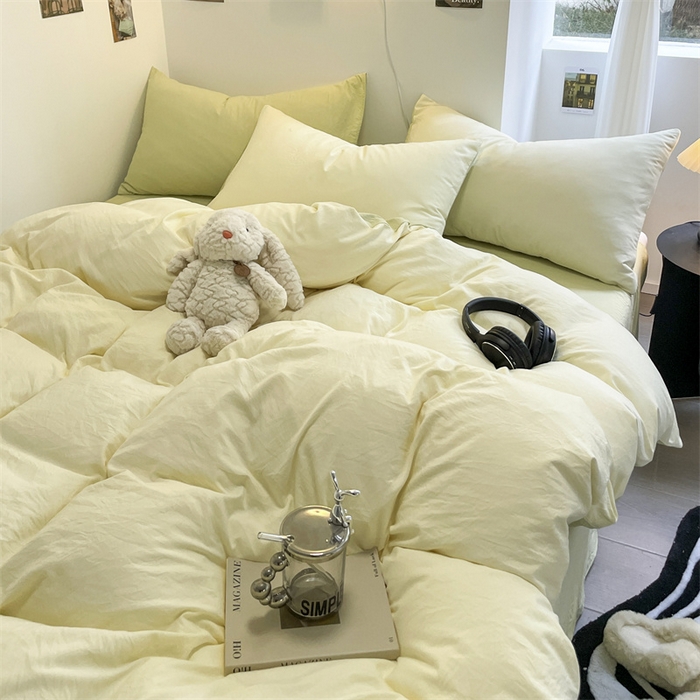 91家纺网 家纺一手货源 找家纺 贝拉梦家纺 2024新春夏款母婴级糯糯的双拼亲肤水洗棉四件套 英国梨