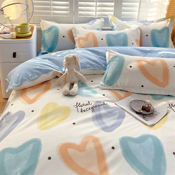 91家纺网 家纺一手货源 找家纺 2024新款直播爆款植物羊绒四件套 AB梦幻爱心