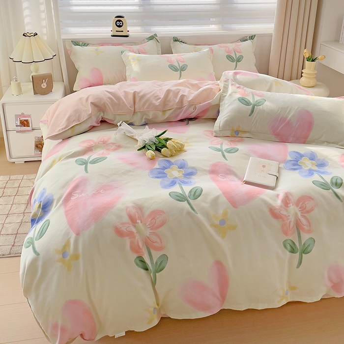 91家纺网 家纺一手货源 找家纺 2024新款直播爆款植物羊绒四件套 粉色记忆