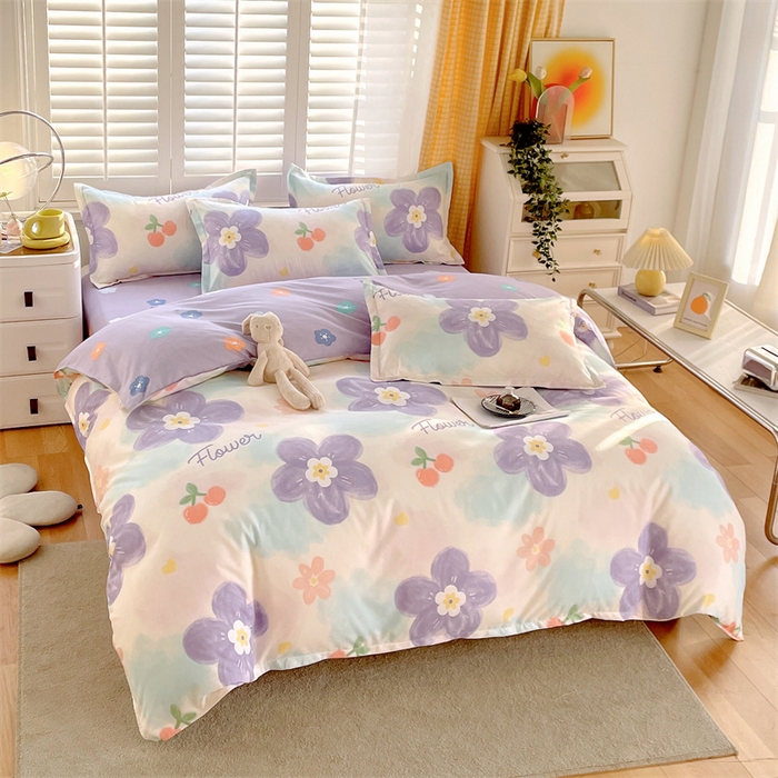 91家纺网 家纺一手货源 找家纺 2024新款直播爆款植物羊绒四件套 AB蜜恋花