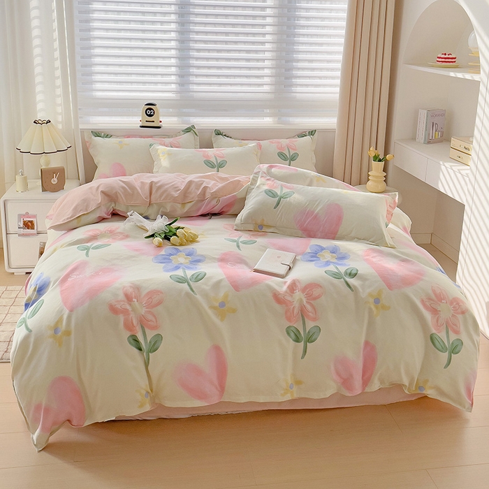 91家纺网 家纺一手货源 找家纺 2024新款直播爆款植物羊绒四件套 粉色记忆