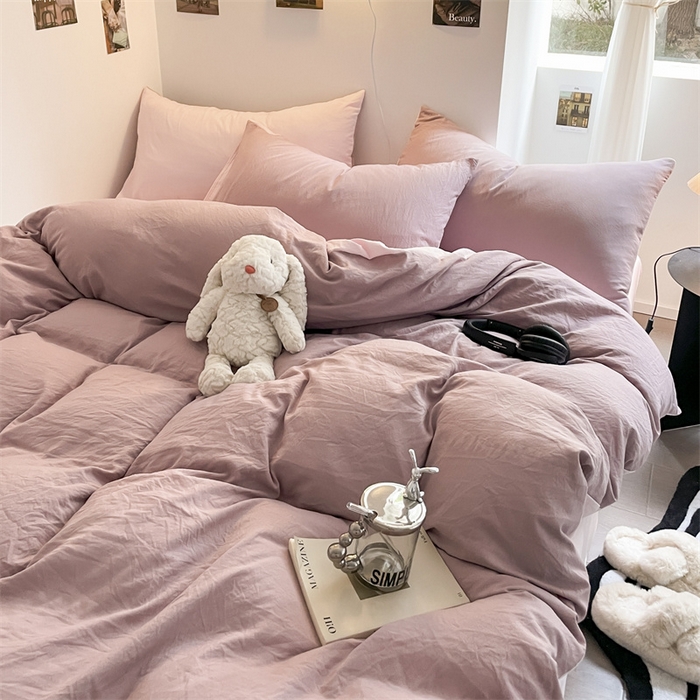 91家纺网 家纺一手货源 找家纺 （总）贝拉梦家纺 2024新春夏款母婴级糯糯的双拼亲肤水洗棉四件套