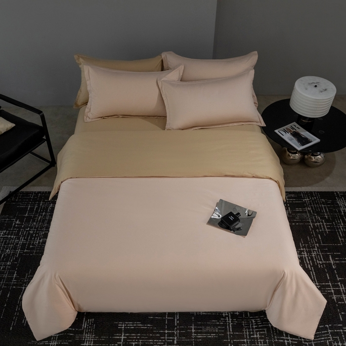 91家纺网 家纺一手货源 找家纺 小懒猪 2024春夏新款全棉舒适100支长绒棉极简系列四件套 白桃粉-奇遇金