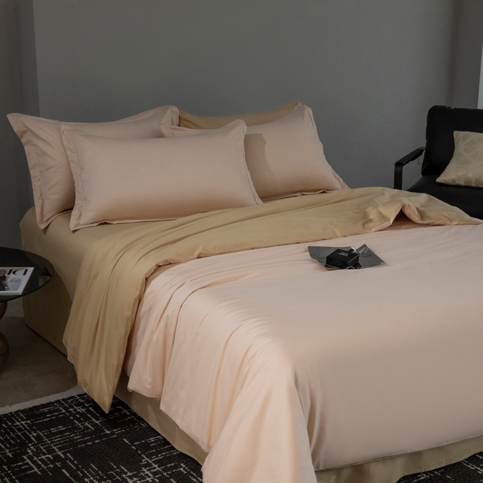 91家纺网 家纺一手货源 找家纺 小懒猪 2024春夏新款全棉舒适100支长绒棉极简系列四件套 白桃粉-奇遇金