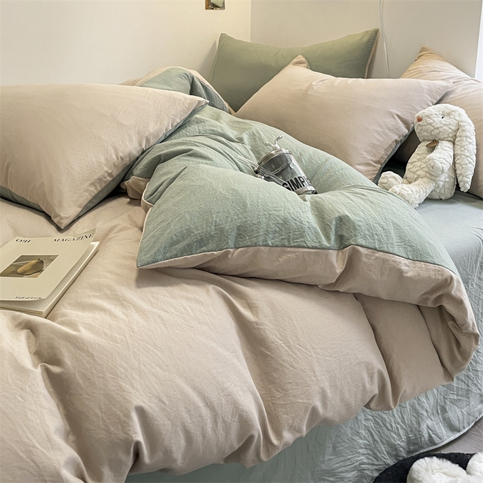 91家纺网 家纺一手货源 找家纺 贝拉梦家纺 2024新春夏款母婴级糯糯的双拼亲肤水洗棉四件套 豆蔻年华