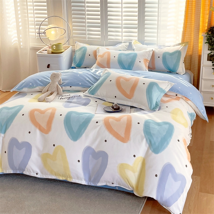 91家纺网 家纺一手货源 找家纺 2024新款直播爆款植物羊绒四件套 AB梦幻爱心