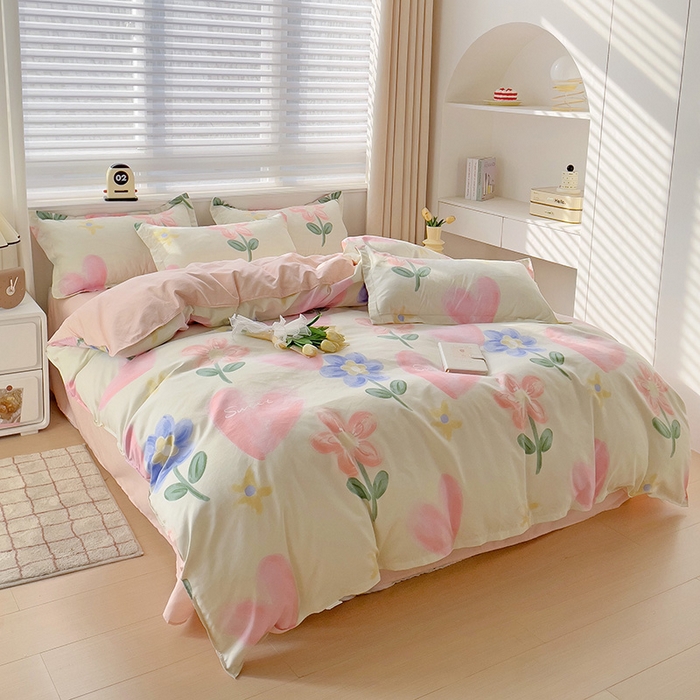 91家纺网 家纺一手货源 找家纺 2024新款直播爆款植物羊绒四件套 粉色记忆