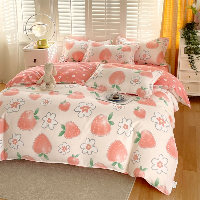 91家纺网 家纺一手货源 找家纺 2024新款直播爆款植物羊绒四件套 AB果之恋