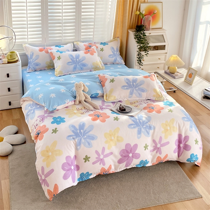 91家纺网 家纺一手货源 找家纺 2024新款直播爆款植物羊绒四件套 AB雨末花开