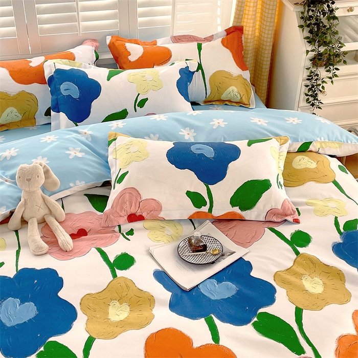 91家纺网 家纺一手货源 找家纺 2024新款直播爆款植物羊绒四件套 AB彩虹花语