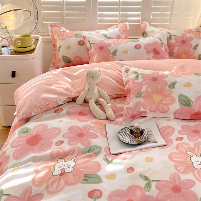 91家纺网 家纺一手货源 找家纺 2024新款直播爆款植物羊绒四件套 AB花海