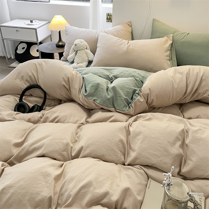 91家纺网 家纺一手货源 找家纺 贝拉梦家纺 2024新春夏款母婴级糯糯的双拼亲肤水洗棉四件套 豆蔻年华