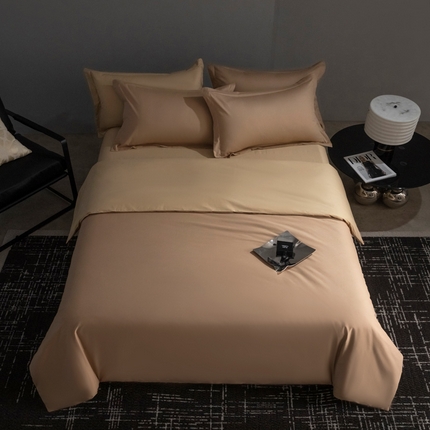 91家纺网 家纺一手货源 找家纺 小懒猪 2024春夏新款全棉舒适100支长绒棉极简系列四件套 茶棕-奇遇金