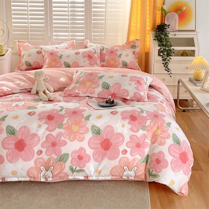 91家纺网 家纺一手货源 找家纺 2024新款直播爆款植物羊绒四件套 AB花海