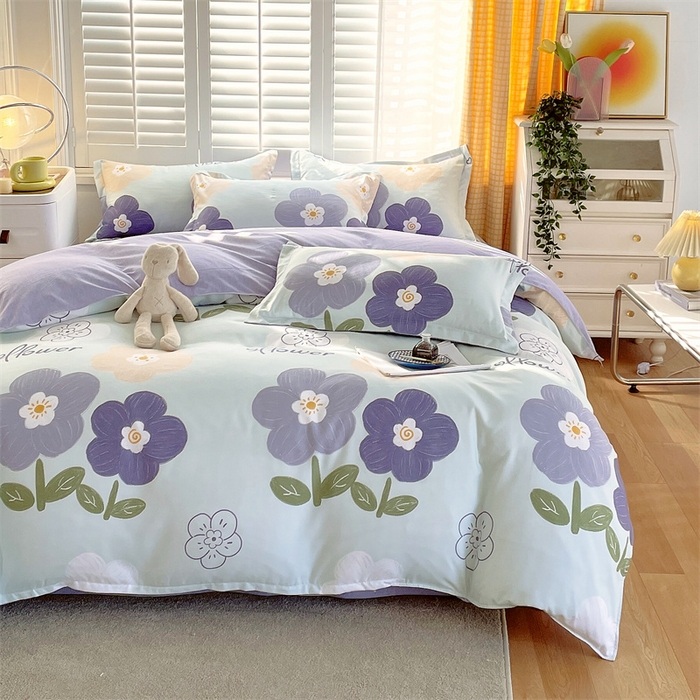 91家纺网 家纺一手货源 找家纺 2024新款直播爆款植物羊绒四件套 AB花满园