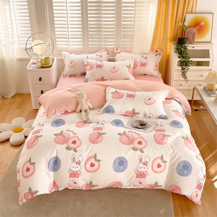 91家纺网 家纺一手货源 找家纺 2024新款直播爆款植物羊绒四件套 AB蜜桃兔