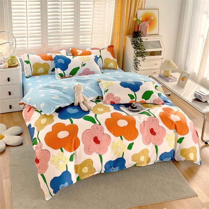 91家纺网 家纺一手货源 找家纺 2024新款直播爆款植物羊绒四件套 AB彩虹花语