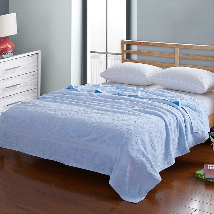 91家纺网 家纺一手货源 找家纺 雯雨家纺 2024老式怀旧A类纯棉毛巾被 欧典风尚-浅蓝