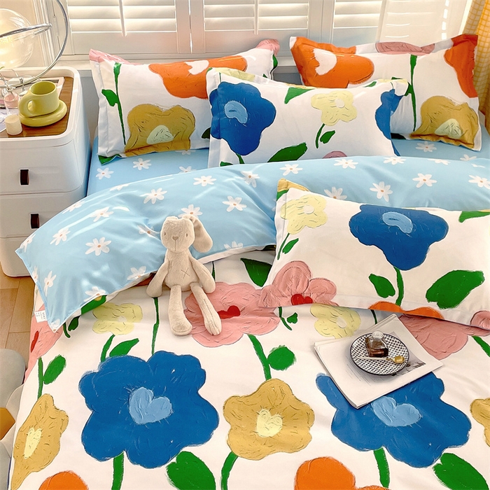 91家纺网 家纺一手货源 找家纺 2024新款直播爆款植物羊绒四件套 AB彩虹花语