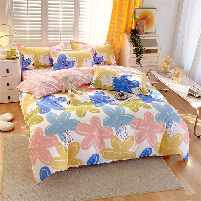 91家纺网 家纺一手货源 找家纺 2024新款直播爆款植物羊绒四件套 AB可可兔