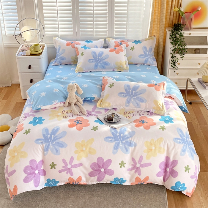 91家纺网 家纺一手货源 找家纺 2024新款直播爆款植物羊绒四件套 AB雨末花开