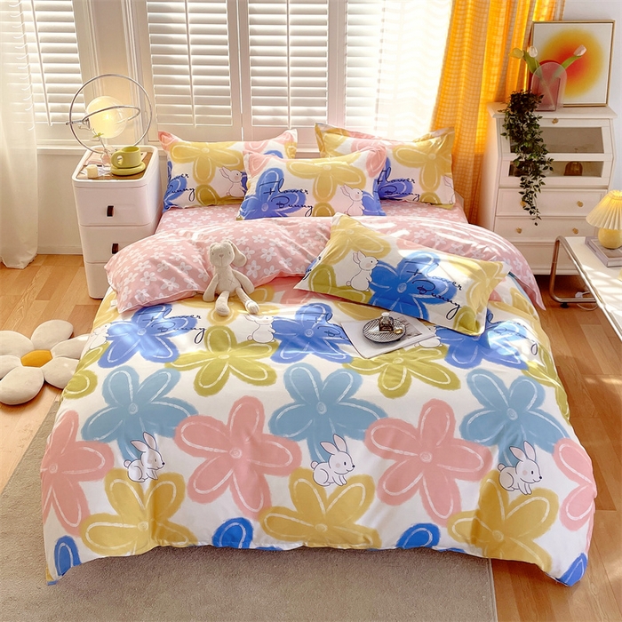 91家纺网 家纺一手货源 找家纺 2024新款直播爆款植物羊绒四件套 AB可可兔