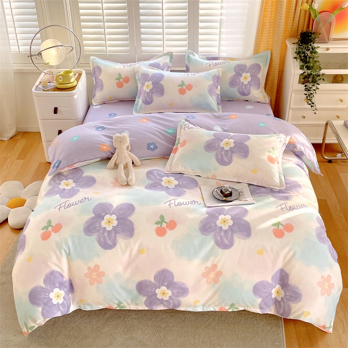 91家纺网 家纺一手货源 找家纺 2024新款直播爆款植物羊绒四件套 AB蜜恋花