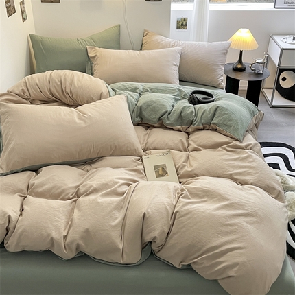 91家纺网 家纺一手货源 找家纺 （总）贝拉梦家纺 2024新春夏款母婴级糯糯的双拼亲肤水洗棉四件套