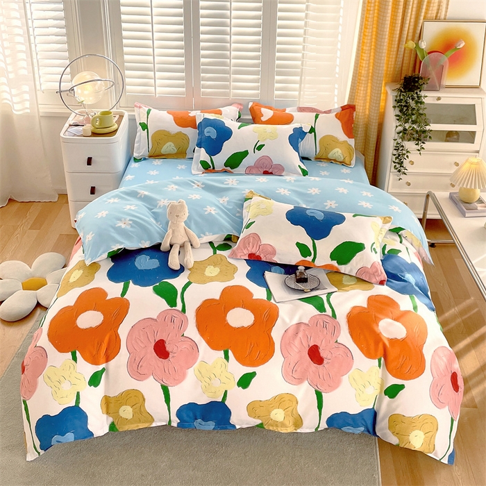 91家纺网 家纺一手货源 找家纺 2024新款直播爆款植物羊绒四件套 AB彩虹花语