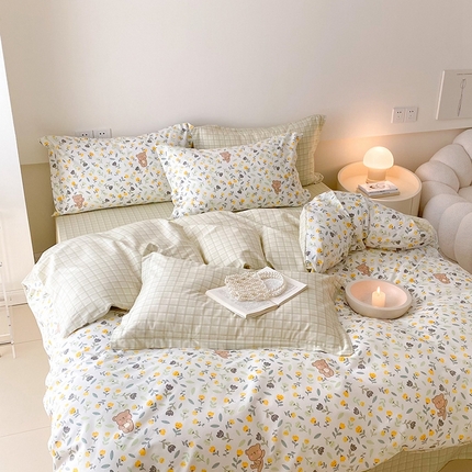 91家纺网 家纺一手货源 找家纺 帅露家纺 2024新款全棉喷气13070小清新印花四件套-拍摄一 朵朵熊