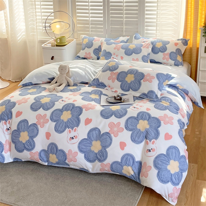 91家纺网 家纺一手货源 找家纺 2024新款直播爆款植物羊绒四件套 AB梦幻小时光