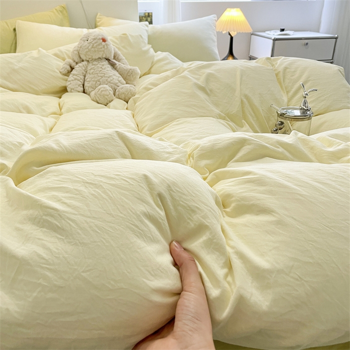 91家纺网 家纺一手货源 找家纺 贝拉梦家纺 2024新春夏款母婴级糯糯的双拼亲肤水洗棉四件套 英国梨