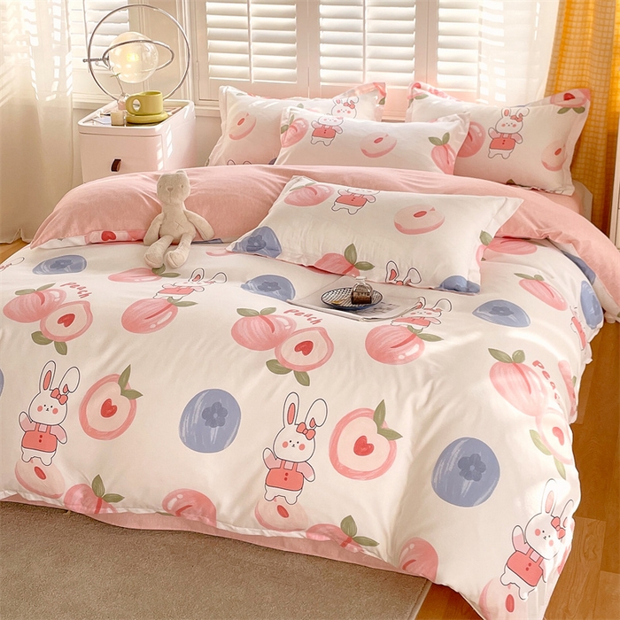 91家纺网 家纺一手货源 找家纺 2024新款直播爆款植物羊绒四件套 AB蜜桃兔