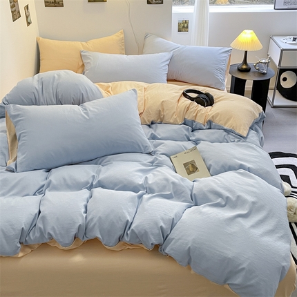 91家纺网 家纺一手货源 找家纺 （总）贝拉梦家纺 2024新春夏款母婴级糯糯的双拼亲肤水洗棉四件套