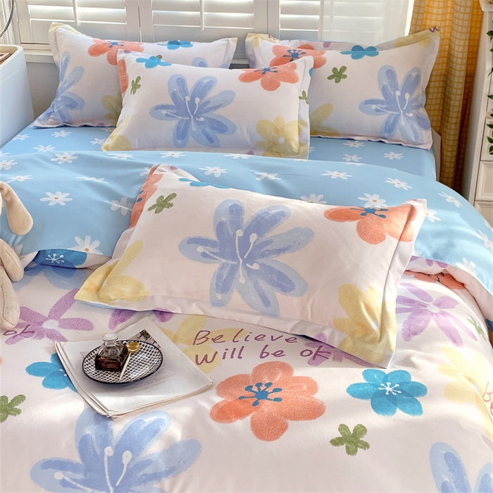 91家纺网 家纺一手货源 找家纺 2024新款直播爆款植物羊绒四件套 AB雨末花开