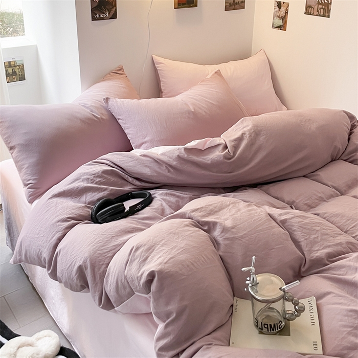 91家纺网 家纺一手货源 找家纺 （总）贝拉梦家纺 2024新春夏款母婴级糯糯的双拼亲肤水洗棉四件套