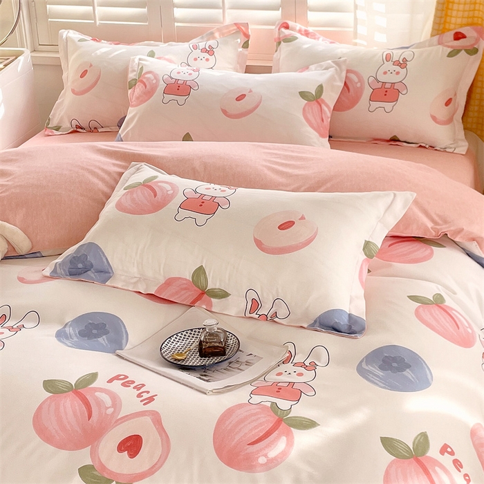 91家纺网 家纺一手货源 找家纺 2024新款直播爆款植物羊绒四件套 AB蜜桃兔