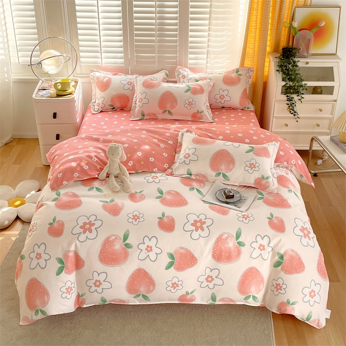 91家纺网 家纺一手货源 找家纺 2024新款直播爆款植物羊绒四件套 AB果之恋