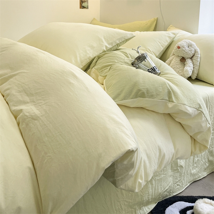 91家纺网 家纺一手货源 找家纺 贝拉梦家纺 2024新春夏款母婴级糯糯的双拼亲肤水洗棉四件套 英国梨